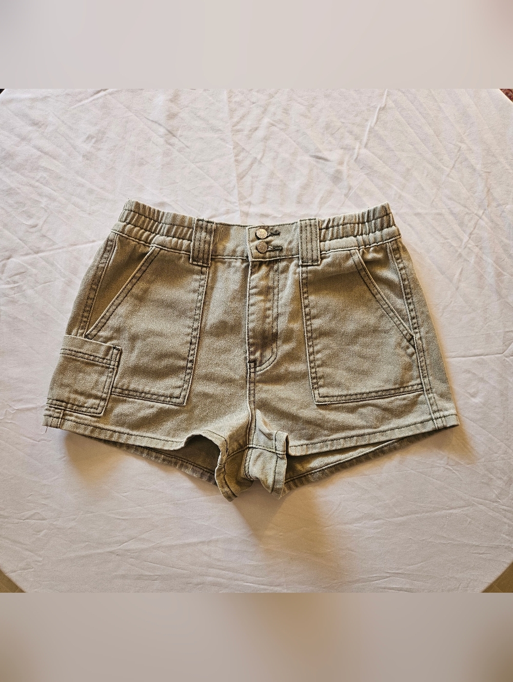Simple Society Utility Green Denim Shorts, 100% Cotton, Size 5/27 Women